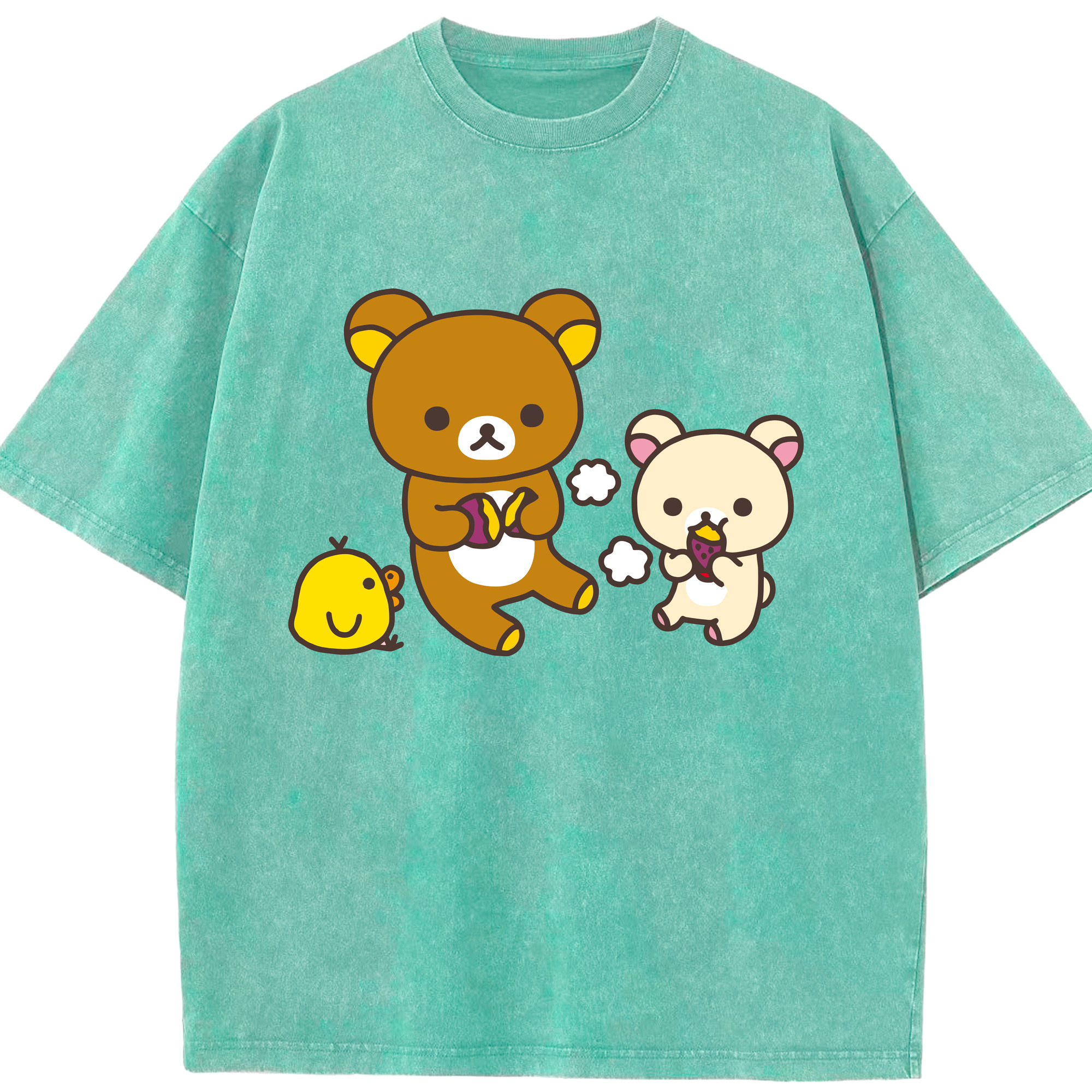 （画像用） リラックマ リラックマ キイロイトリ Rilakkuma Korilakkuma Kiiroitori 綿100% ヴィンテージ風 半袖Tシャツ（フロントプリント）
